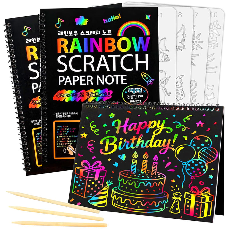 3 Pack Rainbow Scratch Art Notebooks, Spiral Magic Scratch Pads for Kids