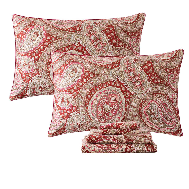 Luxury Paisley Sheets Set King Classy Red And Gold Floral Farmhouse Bedding El