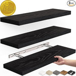 Floating Shelves for Wall, Wall Mounted Rustic Wood Shelves for Bathroom, Bedroom, Living Room, Kitchen, Hanging Shelf for Books/Storage/Room Decor with 22lbs Capacity (Black, Set of 3, 15.7in)