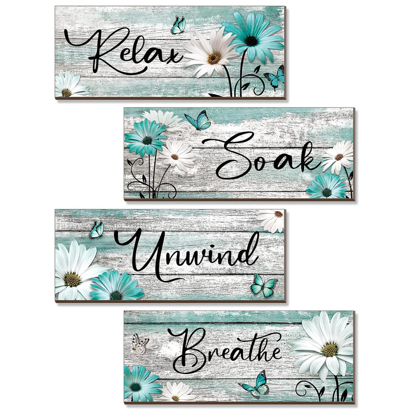 4 Pcs Farmhouse Spring Bathroom Wall Decor Sign Daisy Tulip Flowers And Butter