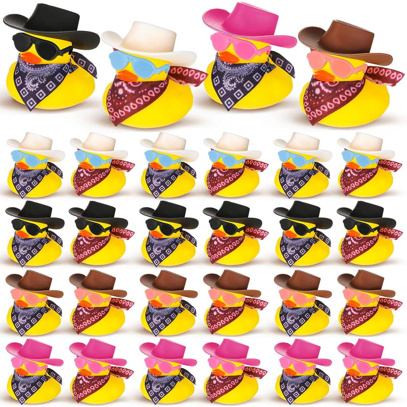 Hanaive 24 Sets Disco Cowboy Rubber Duck with Light up Mini Holographic Spa
