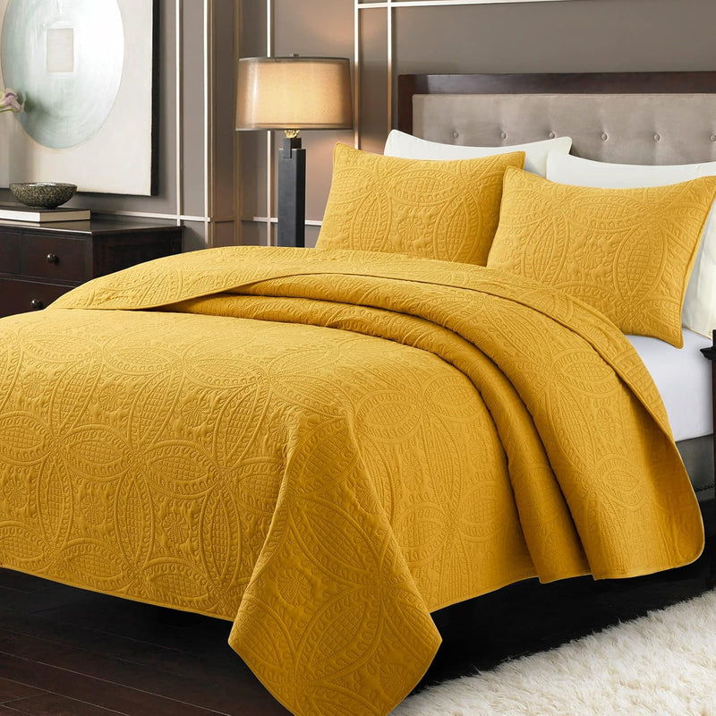 Quilt Bedspreads King Size(106"X96", Mustard Yellow) - Summer Soft Lightweight