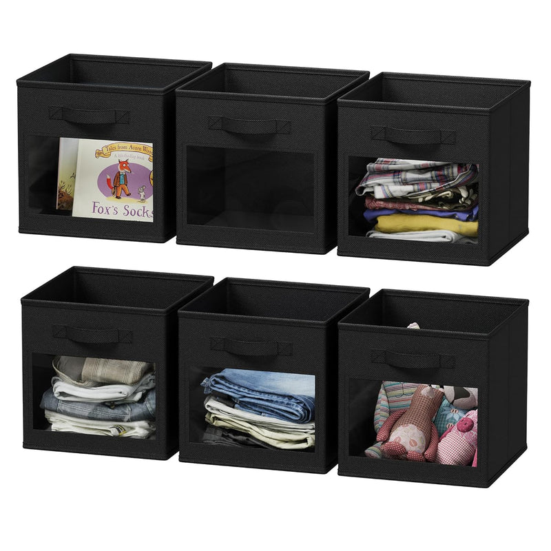 Storage Cubes With Clear Windows, Set Of 6 Fabric Bins, 11 Inch Foldable Baskets