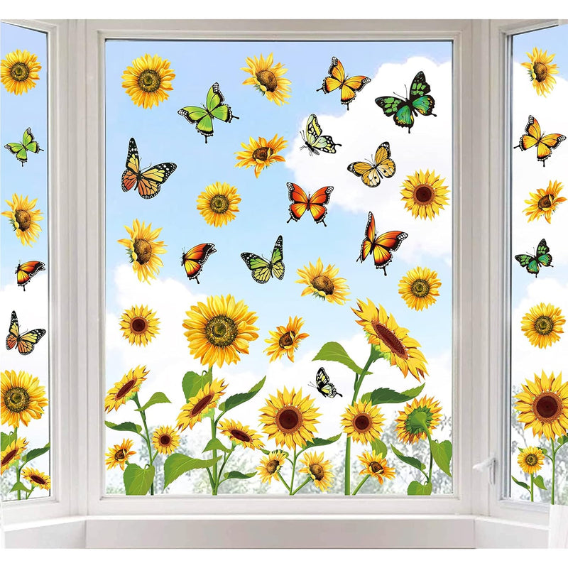 6 Sheets Sunflower Window Clings Flower Butterfly Window Stickers Anti-Collisi