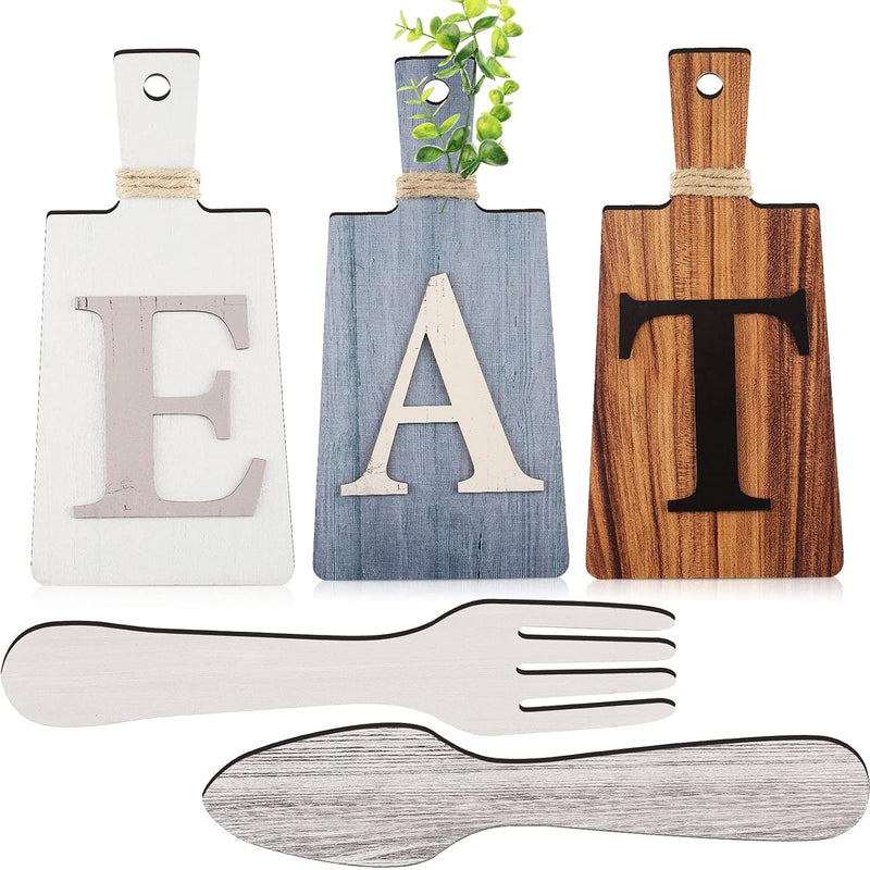 Cutting Board Eat Sign Set Hanging Art Kitchen Eat Sign Fork And Spoon Wall De