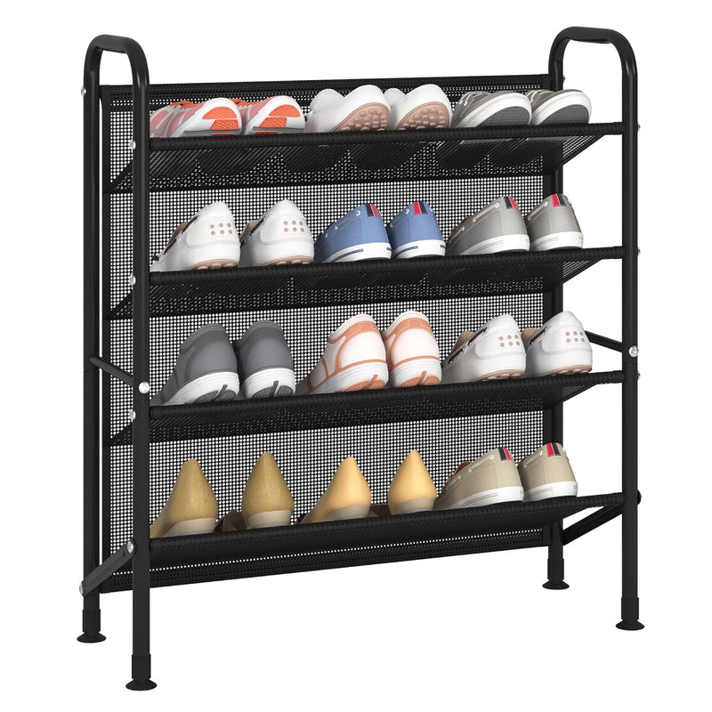 4 Tier Shoe Rack For Closet Mesh Fabric Narrow Metal Shoe Racks, Space Saving Sm