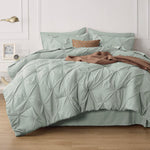 Green Comforter Set Queen - Bed In A Bag Queen 7 Pieces, Pintuck Beddding Sets Green Bed Set, Spring Bedding With Comforter, Sheets, Pillowcases & Shams