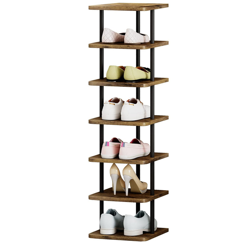 Shoe Rack 7 Tier Vertical Storage Organizer Narrow Metal Slim Shelf Modern Free