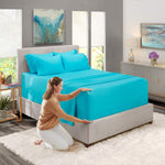 Bed Sheets, Luxury Soft 6 Piece Bed Sheet Set Extra Deep Pocket Fitted Sheets Fits Mattress Up To 21", Double Brushed Bedding Sheets & Pillowcases, Queen Size, Beach Blue