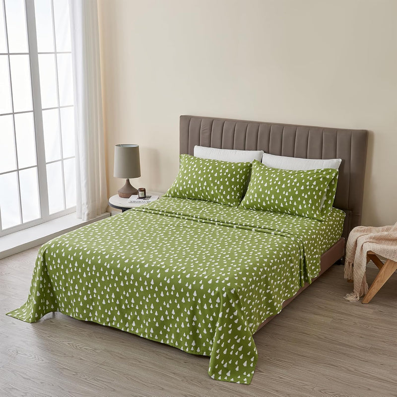 4 Piece 100% Turkish Cotton Queen Winter Lodge Flannel Sheet Set | Cotton Prin