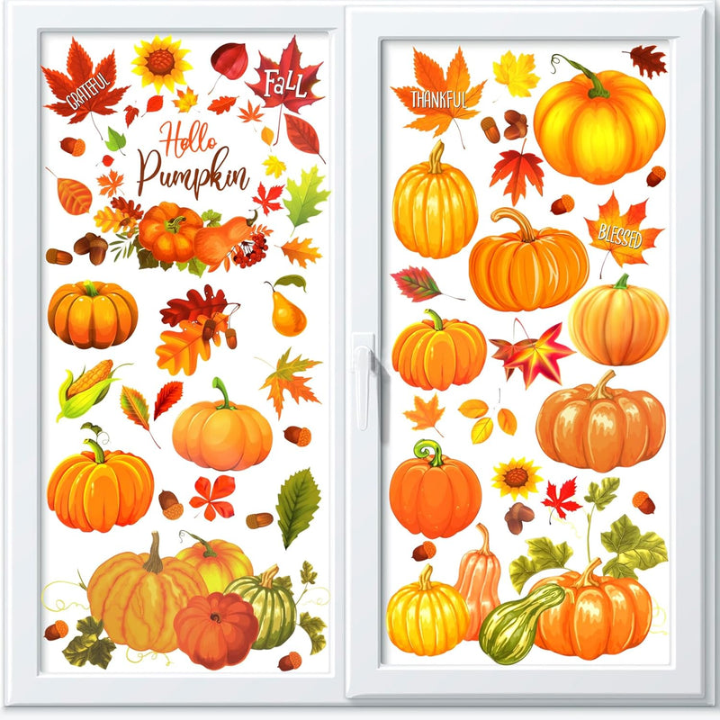 Fall Thanksgiving Pumpkin Decorations Happy Fall Window Clings,9 Sheet Hello P