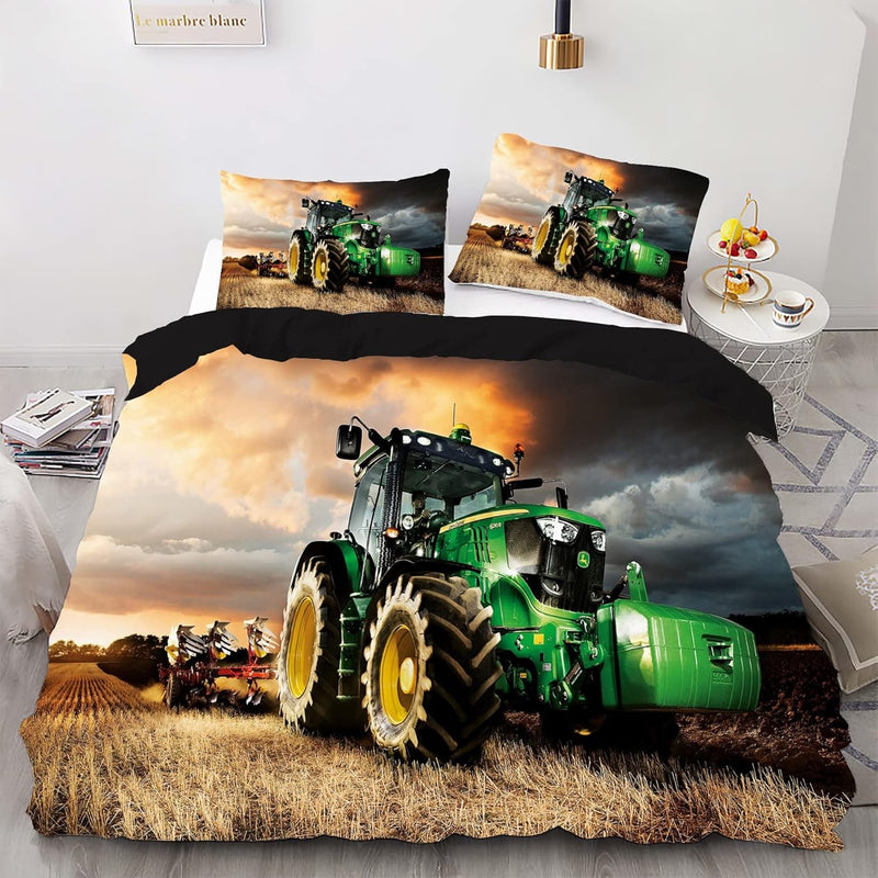 Duvet Cover Full Size Green Tractor, Soft Microfiber Bedding Duvet Cover Full
