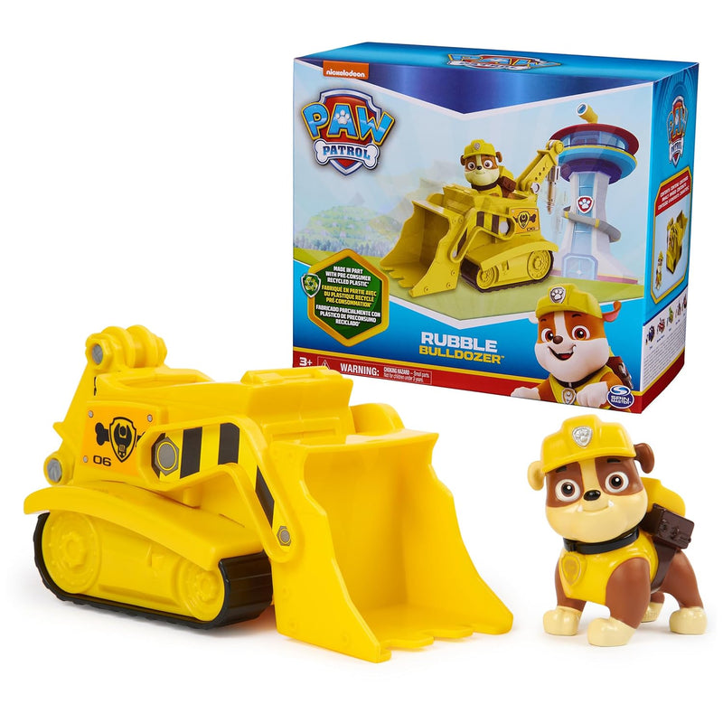 Paw Patrol, Rubble’s Bulldozer, Toy Vehicle with Collectible Action Figure,