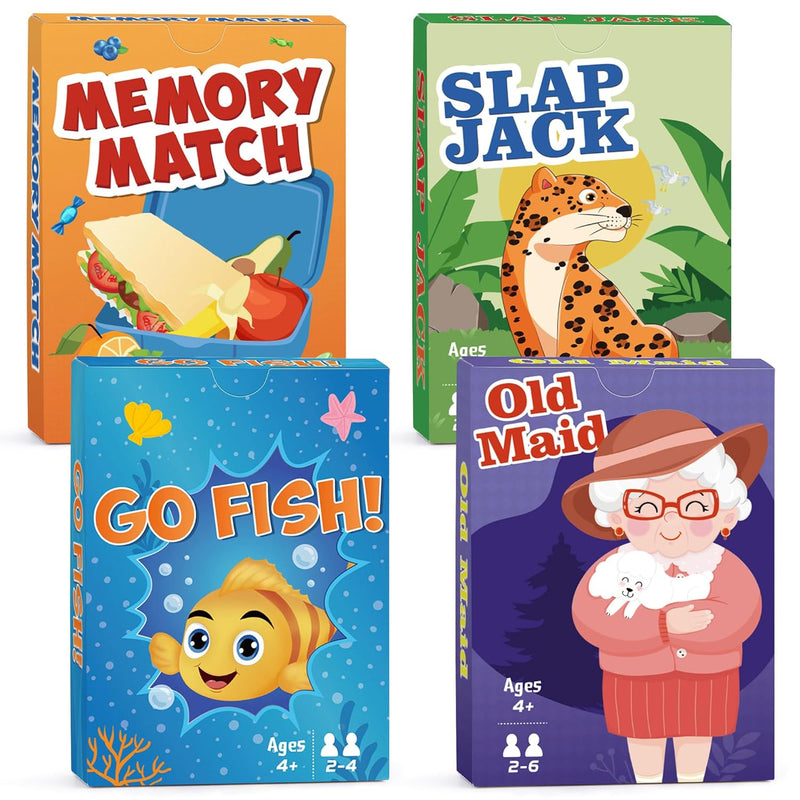 Card Games Go Fish,Old Maid,Slap Jack And Memory Match 4 Decks In 1 Pack,Cl