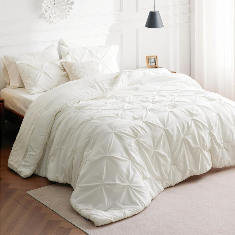 Ivory Comforter Set Queen - Bed In A Bag Queen 7 Pieces, Pintuck Bedding Sets
