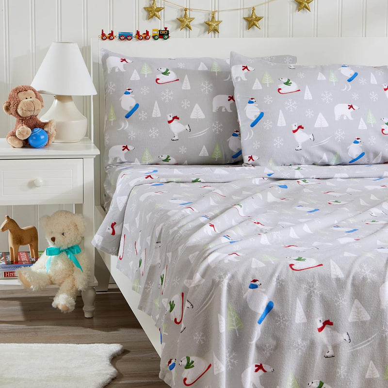 100% Turkish Cotton Full Kids Holiday Flannel Sheet Set | Deep Pocket Fitted S