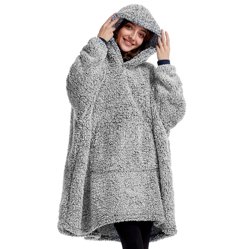 Cozy Sherpa Wearable Blanket Hoodie For Adults Women Men Kids Gift Idea-Hooded