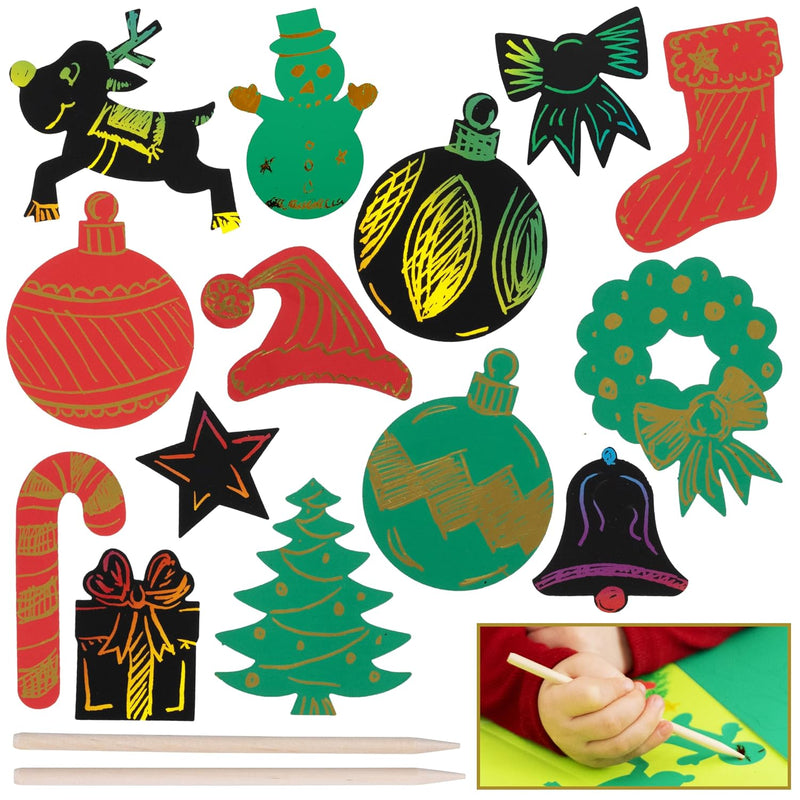 Customizable Scratch Art Stickers for Christmas Holiday Crafts - Pack of 56 Self-Adhesive Stickers