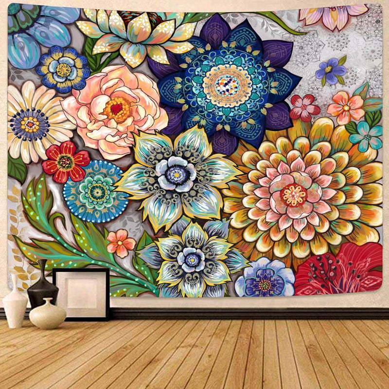 Colorful Floral Tapestry Wall Hanging, Bright Boho Fabric Blossom Tapestries,