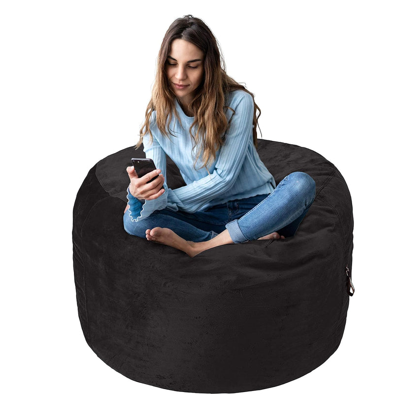 Memory Foam Filled Bean Bag Chair With Microfiber Cover - 3', Black