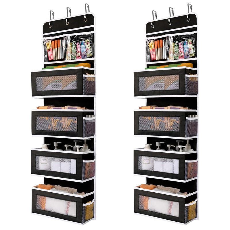 2 Pack 5-Shelf Over Door Hanging Organizer, Foldable Wall Mount 4 Big Pocket Sto