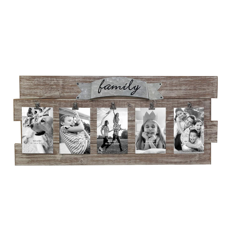 Rustic Wood Collage Picture Frame With Clips And Metal Detail Brown 26" X 11"