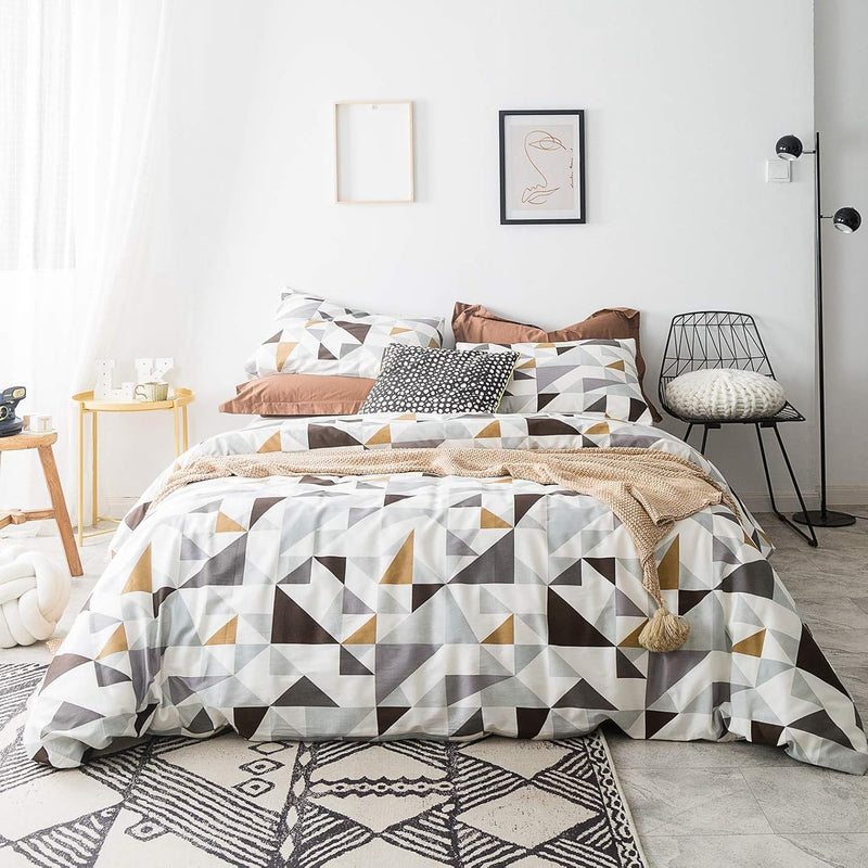 Geometric Duvet Cover Queen 100% Cotton Modern Triangle Patterned Duvet Cover
