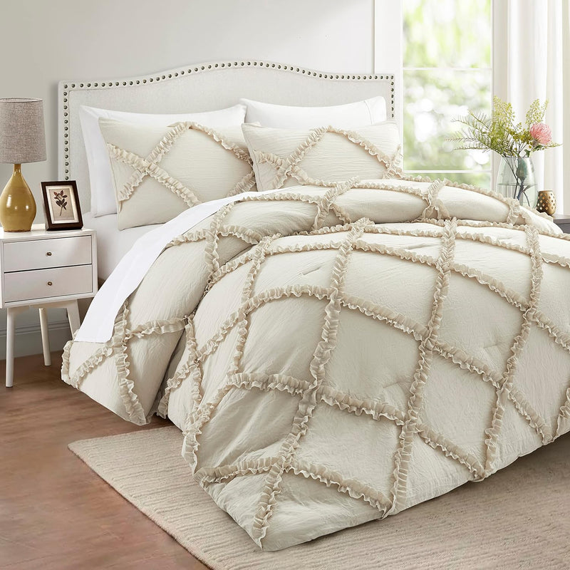 Comforter Set King Size Bedding – 3 Piece Farmhouse Bedding Set Cover Ruffle &