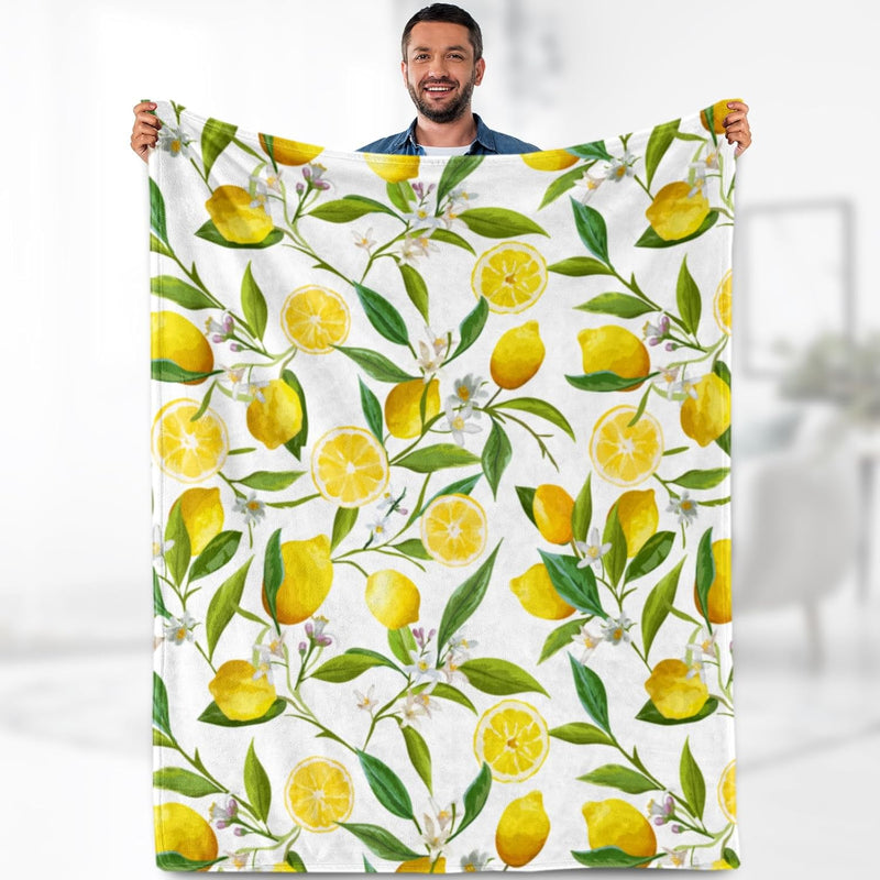 Lemon Fruit Floral Blanket Gifts - Leaves Country Spring Summer Rustic Soft Th