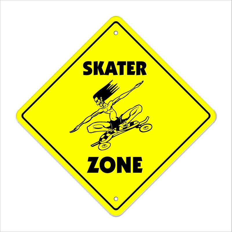Skater Crossing Sign Zone Xing | Indoor/Outdoor | 12" Tall Plastic Sign Skateb
