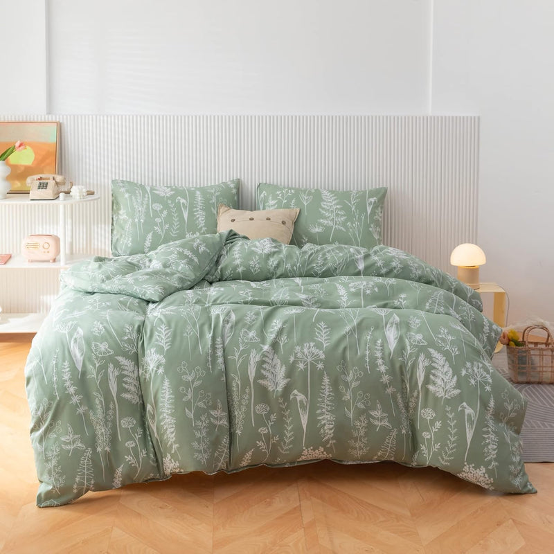 Queen Comforter Set Sage Green Comforter,3 Pcs Bedding Sets Floral Comforter S