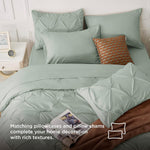 Green Comforter Set Queen - Bed In A Bag Queen 7 Pieces, Pintuck Beddding Sets Green Bed Set, Spring Bedding With Comforter, Sheets, Pillowcases & Shams