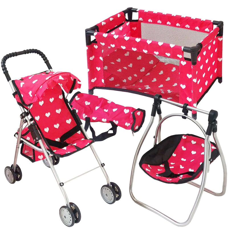 Baby Doll Accessories Set - 3-1 Baby Doll Furniture Set with Baby Doll Stro