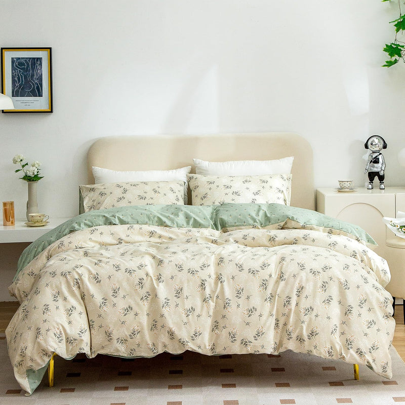 Duvet Cover Twin Floral, 100% Cotton 3 Pieces Floral Bedding Set Twin, Garden