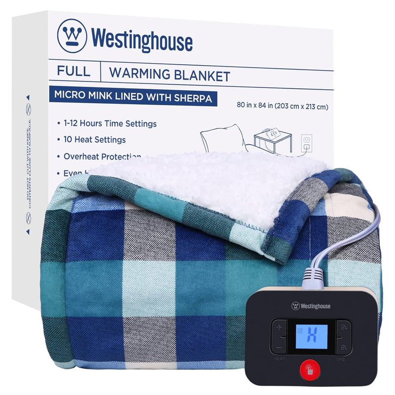 Electric Blanket Heated Blanket, Plaid Sherpa Heating Blanket, 10 Heating Leve