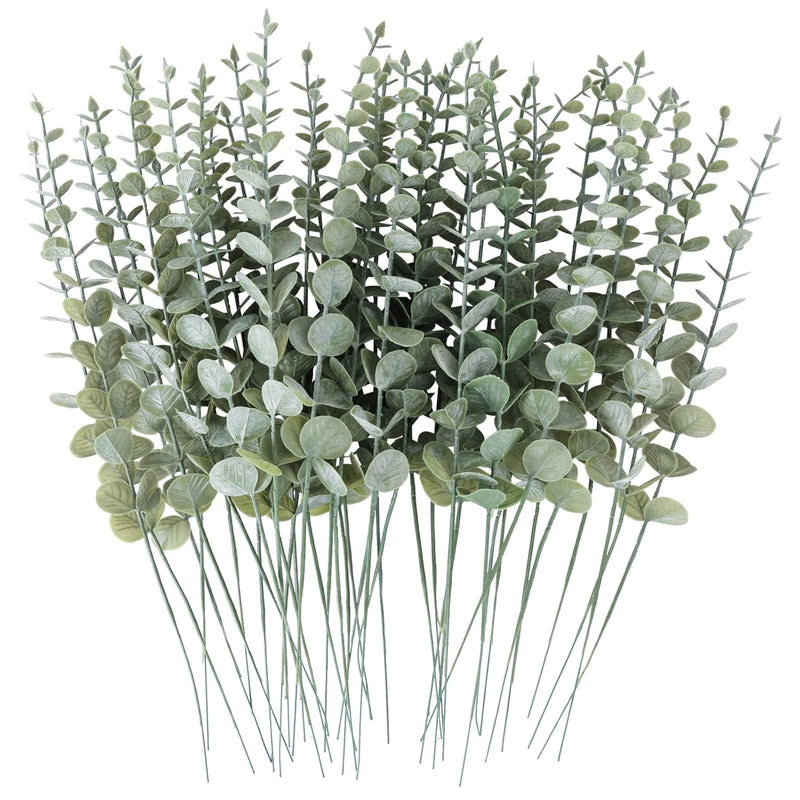 50Pcs Artificial Eucalyptus Stems Fake Eucalyptus Leaves Stems Real Touch Leaf