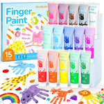 15 Color Washable Finger Paint Set for Toddlers, Non-Toxic 1.2 oz Bottles