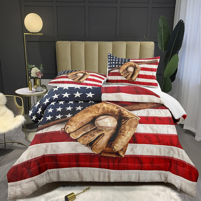 Sports Comforter Set Full Size,Baseball Bedding Set Full For Kids,American Fla
