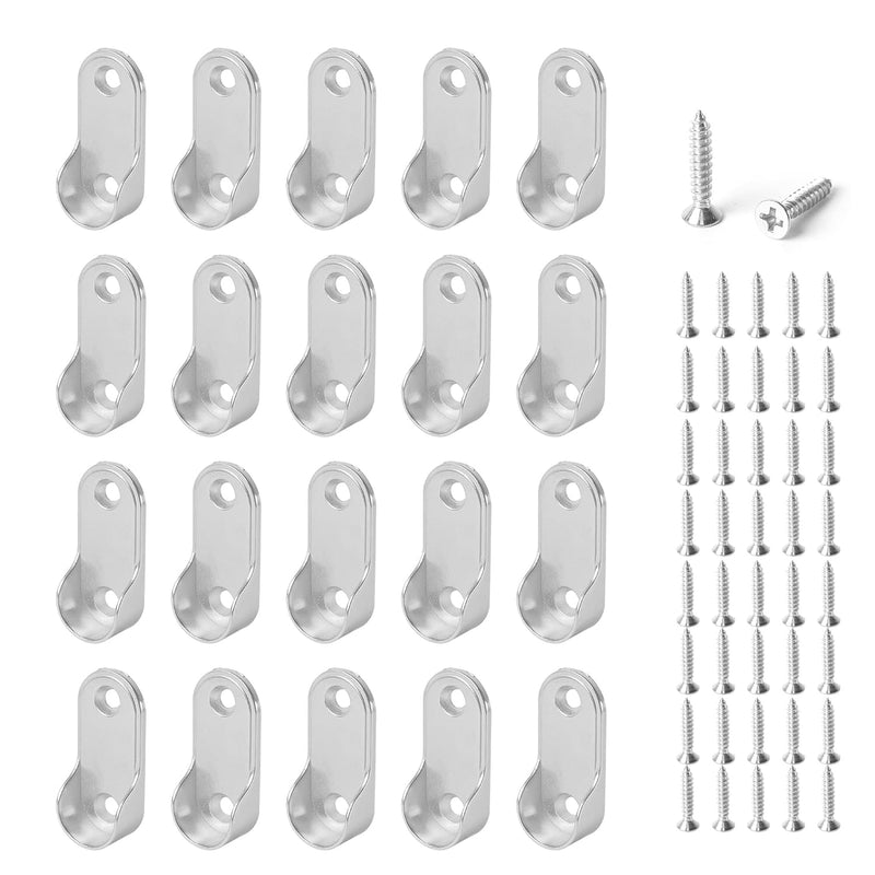 20 Pack Oval Closet Rod End Supports, Closet Rod Bracket, Wardrobe Closet Rod Ho