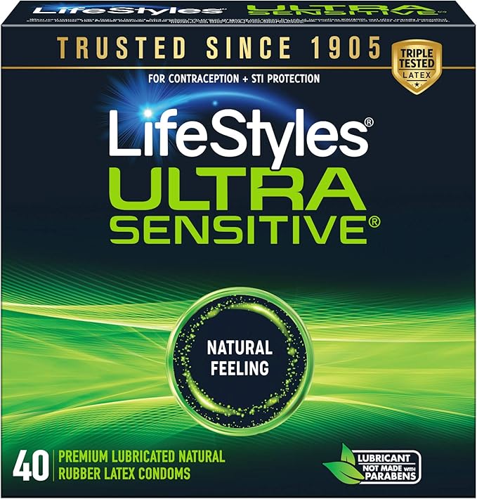 Ultra Sensitive Lubricated Latex Condoms for Natural Feeling, 40 Count