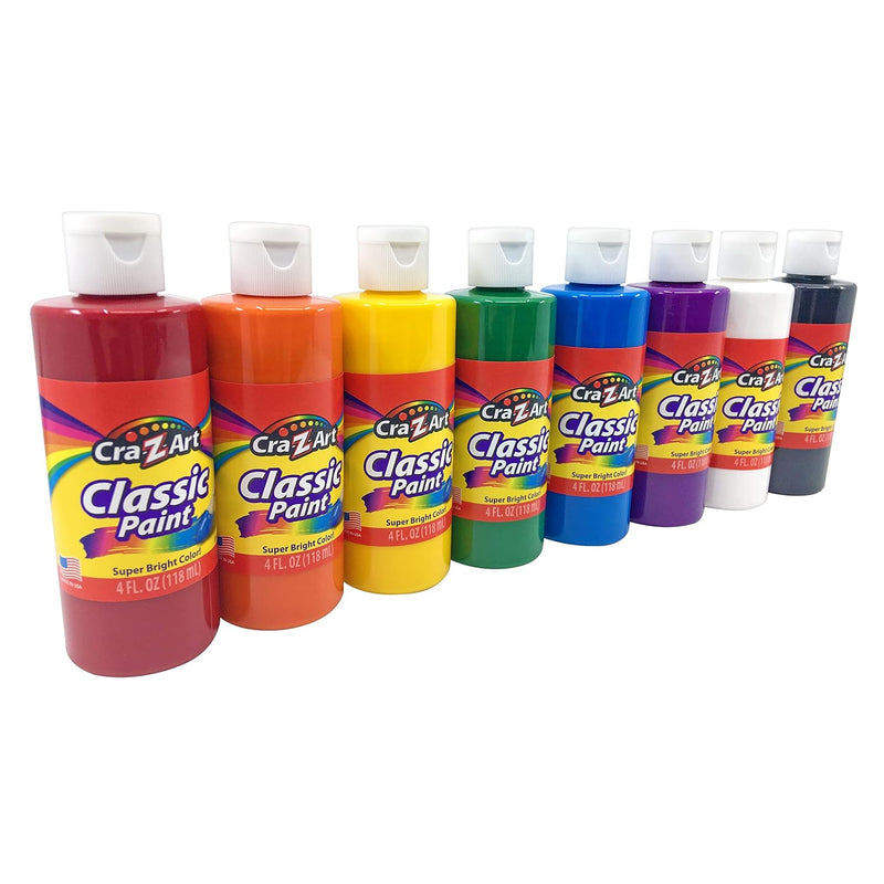 Cra-Z-Art Washable Classic Paint Bulk Pack 8 Count Assorted Colors 4oz Each Bottle