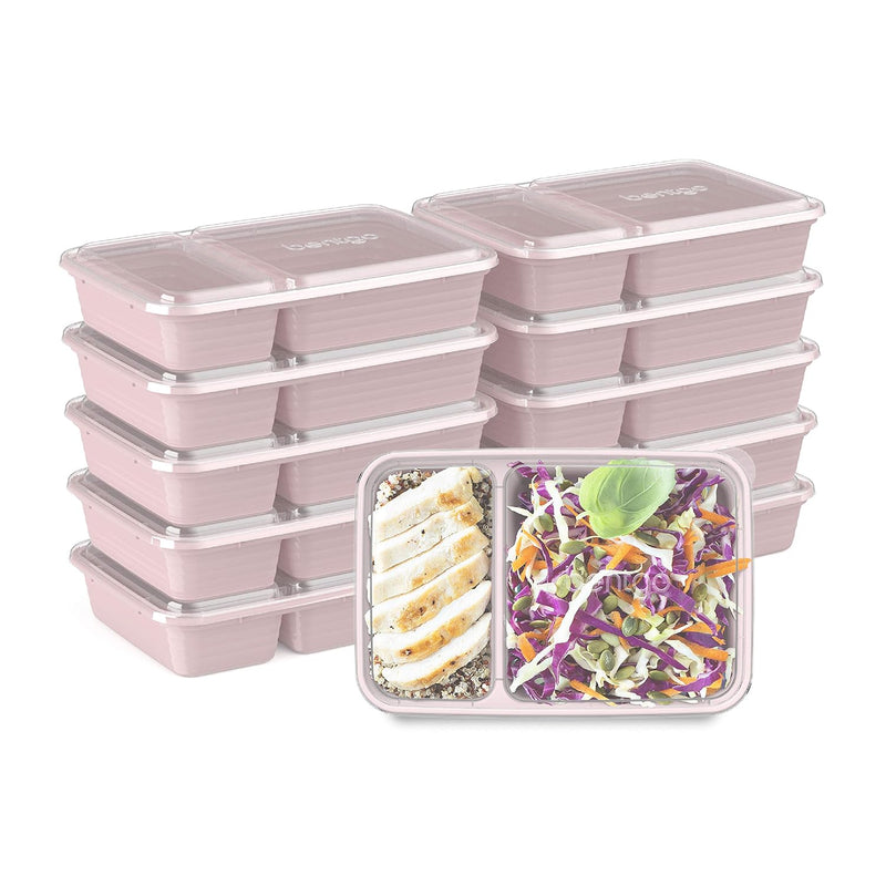 Prep 2-Compartment Meal-Prep Containers With Custom-Fit Lids - Microwaveable, Durable, Reusable, Bpa-Free, Freezer And Dishwasher Safe Food Storage Containers - 10 Trays & 10 Lids (Blush Pink)