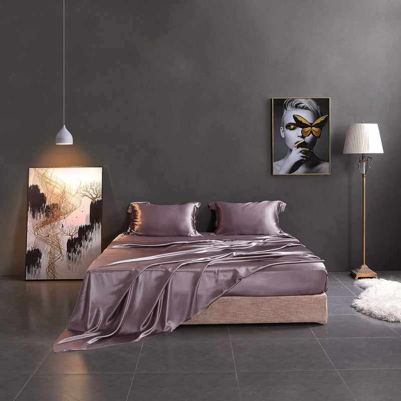 Silk Sheet Set 4 Pcs, 7A+ Silk Bed Sheets, Luxury Bedding Sets -Ultra Soft, Du