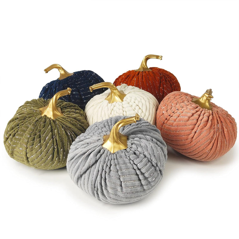 6 Pack Velvet Artificial Pumpkins Set Silver Velvet Fabric Decoration Pumpkins