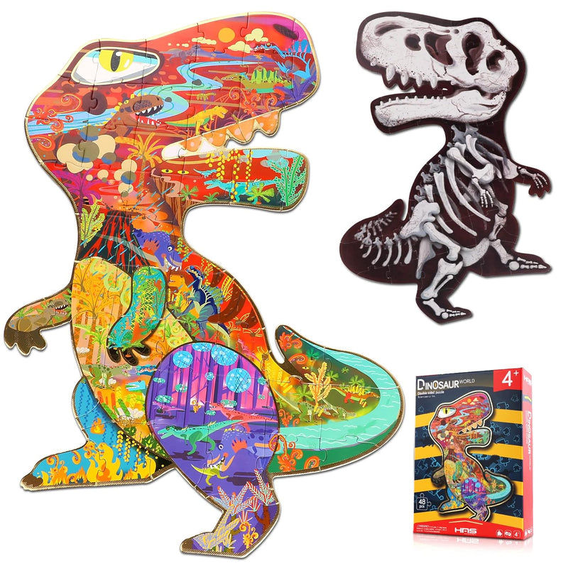 Floor Puzzles For Ages Kids 4 10, 48 Pcs Double Sided Dinosaur Puzzles, Uni