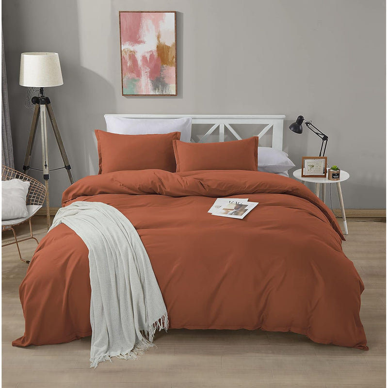Pumpkin Caramel Burnt Orange 3 Piece Luxury Duvet Cover Set 1800 Thread Count