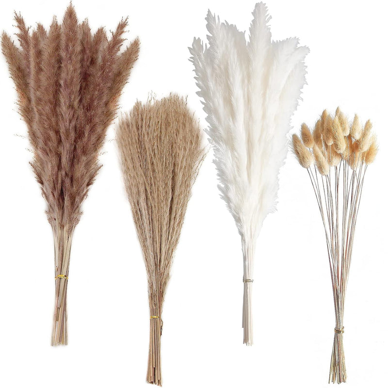 100 Pcs Boho Pampas Grass, Naturally Dried Pompas, Pampas Grass Decor For Wedd
