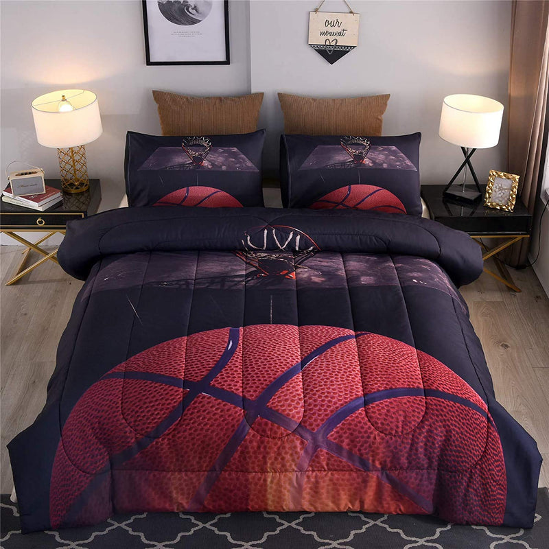Basketball Comforter Sets Full For Boys Teens,3D Sports Basketball Bedding,Sof
