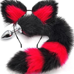 Anal Plug Fox Tail With Ear 15.74-Inch-Long Sexual Anus Tail Butt Plug Cosplay Game Black & Red Sex Toy For Women Men