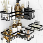 Corner Shower Caddy, 3 Pack Adhesive Bathroom Accessories with Soap Holder, Storage Stainless Shower Organizer Shelf with Hooks, No Drilling Shower Shelves for Bathroom, Dorm and Kitchen